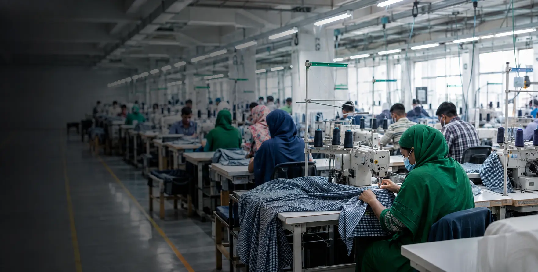 Skilled garment professionals working across an organised production floor